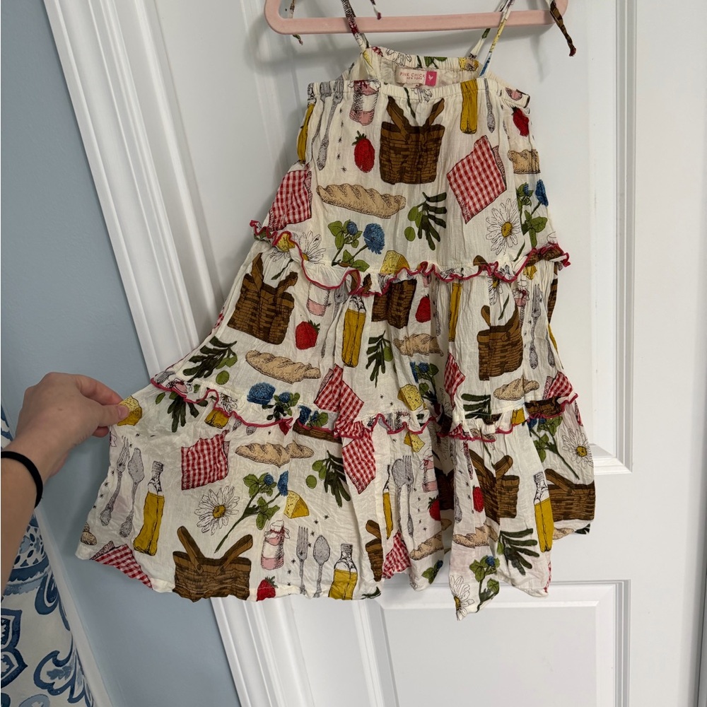 Pink Chicken Garden dress in Parisian Picnic Print